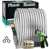 Non-Expandable Garden Hose 50feet, Flexible Water Hose with 10 Function Hose Nozzle, Lightweight, Tangle Free, Rust Proof for Yard (Black+Blue)