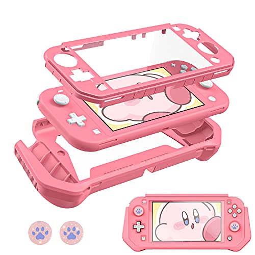 DLseego Protective Case for Switch Lite, Detachable Cute Cover Case with Built-in Glass Protector Kawaii Full Protection TPU Hard Cover Shell with 2 pcs Thumb Grip Caps – Pink