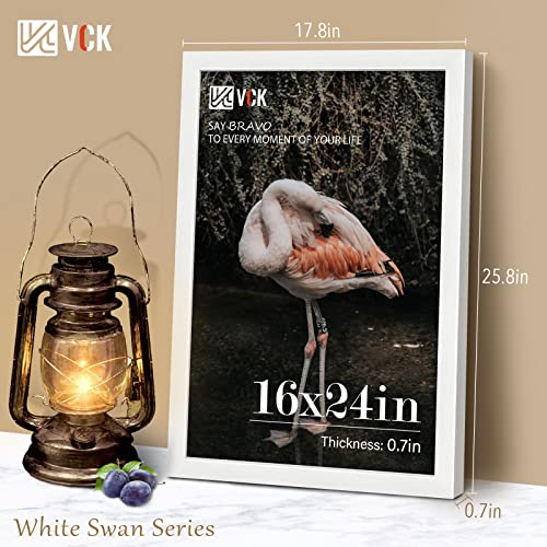 Image of VCK 16x24 Poster Frame Solid Wood White 3 Pack Picture Frames 16 x 24 Inches with Wall Mounting Hanging