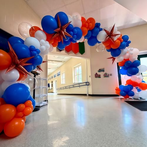 Image of Blue and Orange Balloon Arch Garland Kit, 121PCS Dark Royal Blue and Orange White Balloons with Spikes Balloon for College High School Class of 2026 Graduation Birthday Basketball Party Decorations