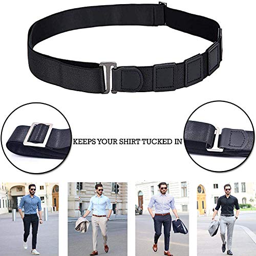 Image of Shirt Tucker Belt Strap Maximum Strech Belt Strap Adjustable Elastic Wrinkle-Free Non-Garters Stay Clamps Holder Keeps Black (Fee Size)