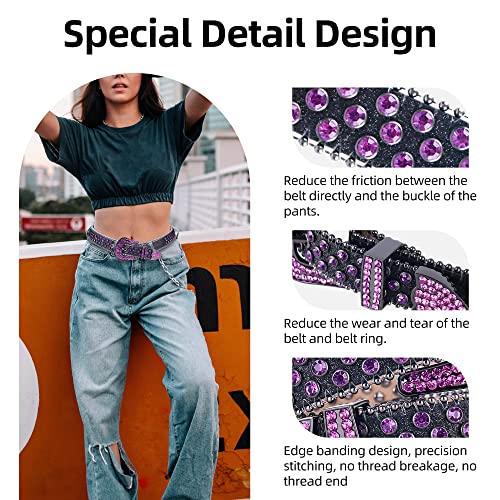 Men Women Rhinestone Belt Western Bling Luxury Strap Leather Sparkle Studded Belts 1-1/7"(29mm) Wide3