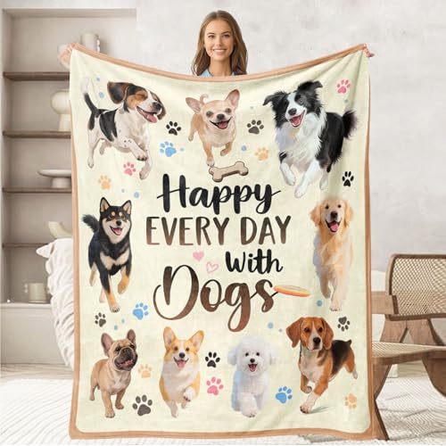 keepitcozi Blanket Gifts for Dog Lover, Dog Mom Gift Throws for Women, Birthday Gift for Mom Daughter Friends Sisters Who Loves Dogs, Flannel Soft Blanket for Bed Couch 50"x60"