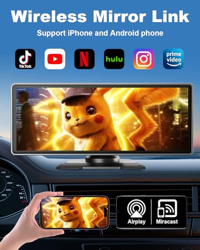 Flgocexs Wireless CarPlay Car Stereo for Apple,10.26 inch CarPlay and Android Auto Screen for Car,with Backup Camera,2.5K Dash Cam,Bluetooth/FM,Voice Control, GPS Navigation for All Vehicles