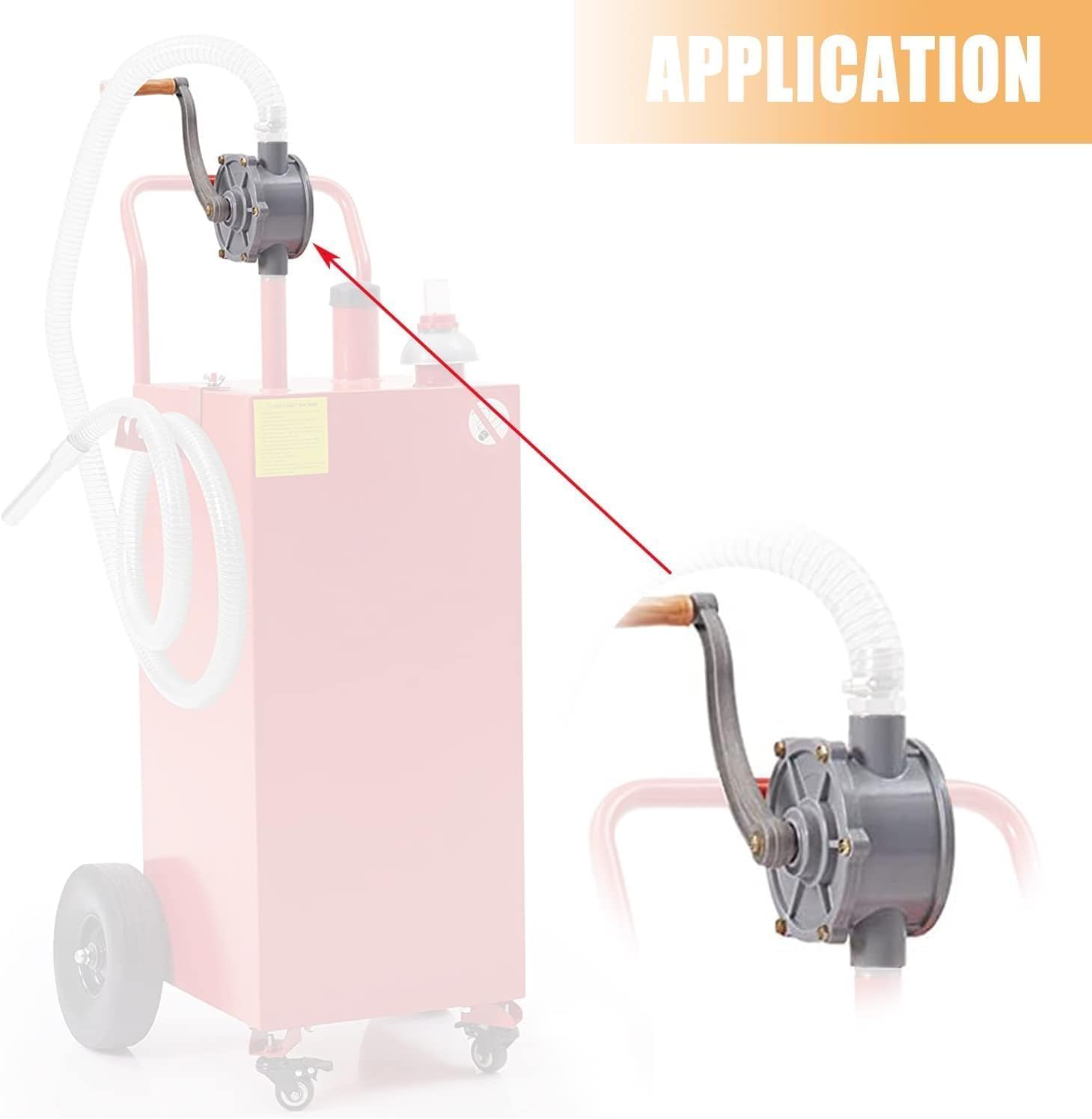 Aluminum Drum Rotary Hand Pump, 30-40 Gallon Gas Caddy with Pump Hand Fuel Pump Gasoline Diesel Transfer Pump for Fuel Barrel, inlet pipe 1-1/4",outlet pipe 1-1/4"