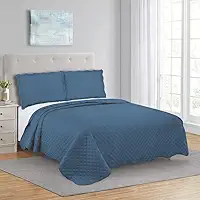 Cobre Leito Colcha Casal Queen Dupla Face com Toque Macio 200 Fios Ultrasonic 03 Peças Bulet (Azul)