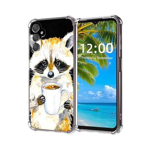 ETLKJVBL for Samsung Galaxy A16 5G Case, Raccoon Holding Coffee Mug High-Definition Painted Back Cover with Soft Transparent TPU Bumper, Shockproof Protective for A16 5G Phone Case