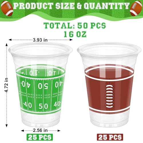 50 PCS Football Cups, 16 OZ Football Party Cups, Thickened Football Plastic Cups, Disposable Clear Drinking Cups in 2 Designs for Football Party Supplies Football Party Decorations Touchdown Favors - Image 4