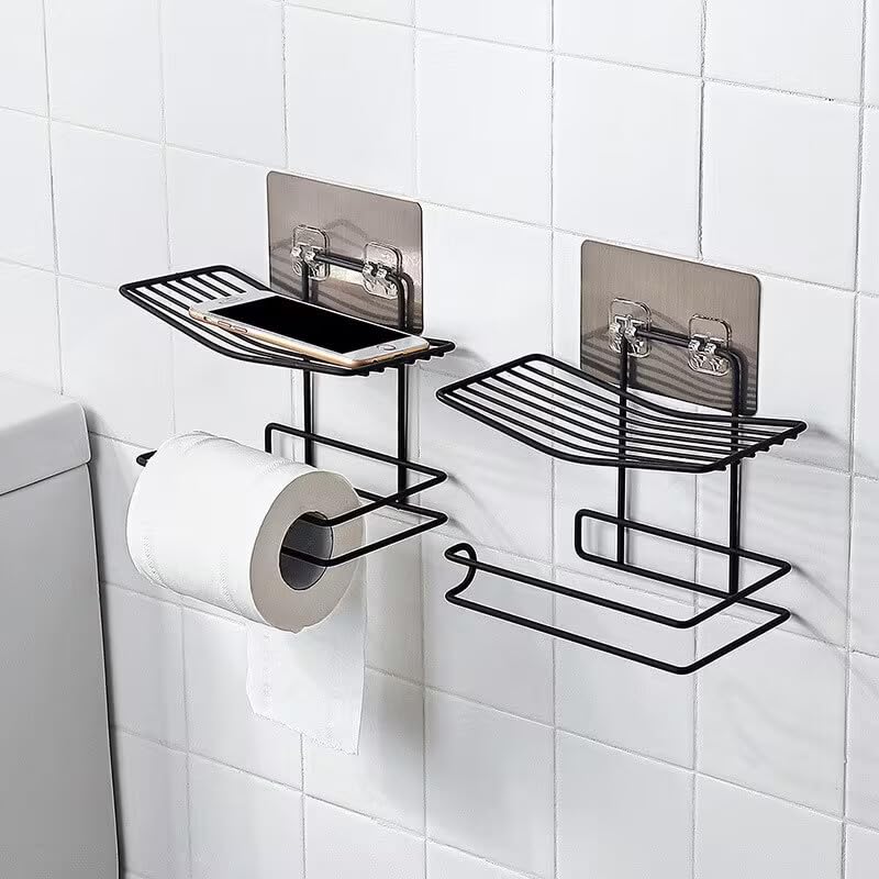 Image of Soap Holder with Toilet Paper Holder Stainless Steel Bathroom Shelf Wall Mounted Soap Dish Napkin Holder Tissue Roll Stand Rust Proof Bathroom Accessories