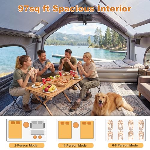 Image of Inflatable Camping Tent,2 /4 /6 /8 Person Glamping Inflatable Tents with Awning, Quick Setup Blow Up Tents with Pump, Waterproof Oxford Inflatable House for Camping, Air Glamping Hot Tents for Adult