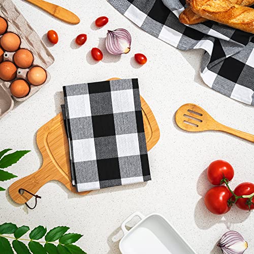 Image of Black and White Buffalo Plaid Kitchen Towels - Set of 6 Highly Absorbent, 100% Cotton, Lint-Free Kitchen Towels with Hanging Loop - Use as Kitchen Towels, Hand Towels, or Dish Towels (6 Pack)