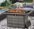LayinSun 44" Propane Gas Fire Pit Table, 55000 BTU Rectangular Fire Pit with Glass Wind Guard for Outside Patio Deck Garden Backyard