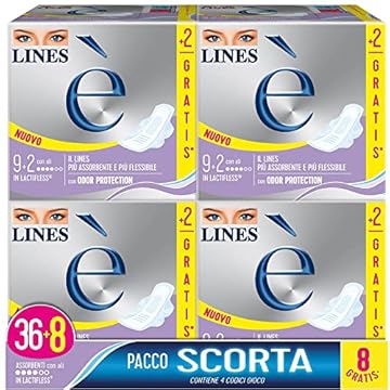 Lines È Giorno con Ali Assorbenti in Lactifless, PACCO SCORTA da 36 pezzi +8 in omaggio