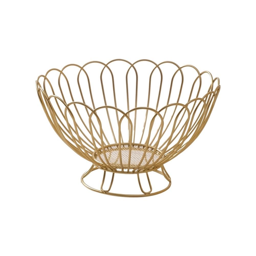FZL02068LM Fruit Bowl Modern Iron Fruit Basket Container Bowl Bread Storage Drain Table Snacks Display Tray Versatile(Gold)