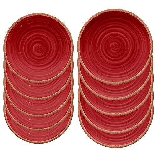 Rustic Swirl Red Melamine/Plastic/BBQ/Outdoor Dinner & Side Plate Set (10)