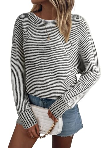 EVALESS Sweaters for Women Teacher Outfits Lightweight Oversized Striped Sweaters