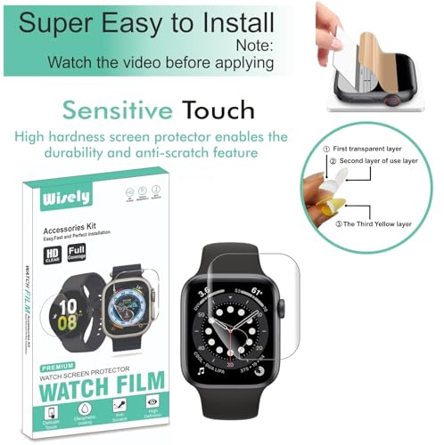 Image of Wisely |3pcs| Screen Guard Protector For Apple Watch 44mm SE Series 6 Series 5 Series 4 iwatch |44 mm| Bubble Free, Easy installation kit, HD Clear, Full Cover