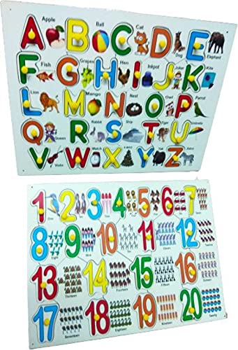 DgCrayons Combo Wooden Colorful Knob Tray Puzzle Board for Kids with Knobs Jigsaw Puzzle- Perfect pegged Puzzles for Kid Learning for Toddler Ages 2+ (ABC Alphabet and Number with Picture and Knobs) (B098R8S58D) Amazon Price History, Amazon Price Tracker