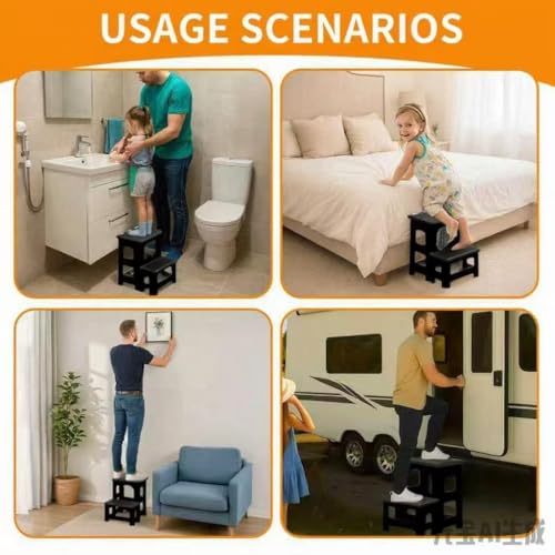 Image of 2 Step Stool Foldable, Non-Slip Steps, Folding Step Stool for Adults, Plastic Stool Pool Ladder, Collapsible Stools 2 Step Ladder for Kitchen Toilet Bedroom Office RV, Holds 330 lbs