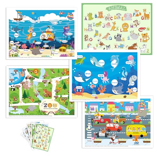 Disposable Placemats for Baby Toddlers, Plastic Sticky Table Mats Babies for Restaurants, Parties, Preschool& Dining Table– 5 Fun Designs Alphabet,...