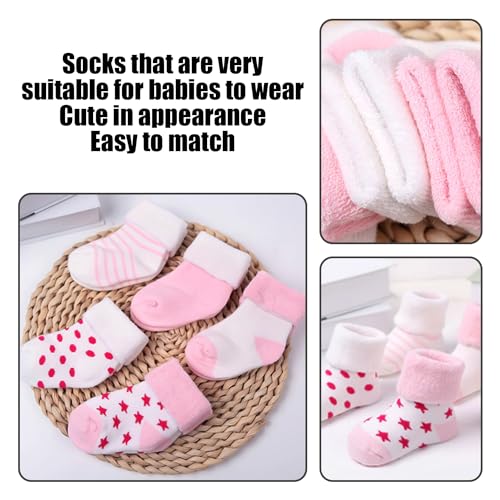 5 Pairs Baby Socks, Newborn Socks for 0-6 Months, Medium Calf, Thickened Thermal, Deodorant & Antibacterial, Pink, 6-12 Months, Girls - Image 6
