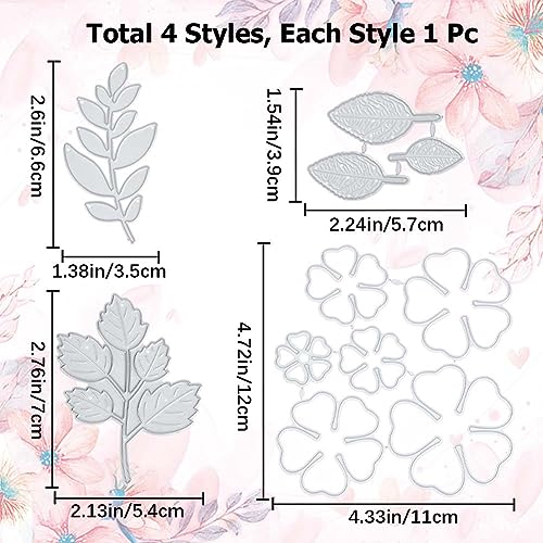 GORGECRAFT 4Pcs 4 Styles 3D Flower Cutting Dies Leaf Metal Die Cuts Embossing Template Stencil Carbon Steel Decorative Rose Leave Cut for DIY Scrapbooking Album Wedding Crafts Paper Card Making - Image 2