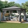 10'x12' Hardtop Gazebo Outdoor Metal Gazebos with Galvanized Steel Double Roof, Heavy Duty Pavilion with Curtains and Netting for Patios, Garden, Backyard, Lawns (Grey, 10x12)