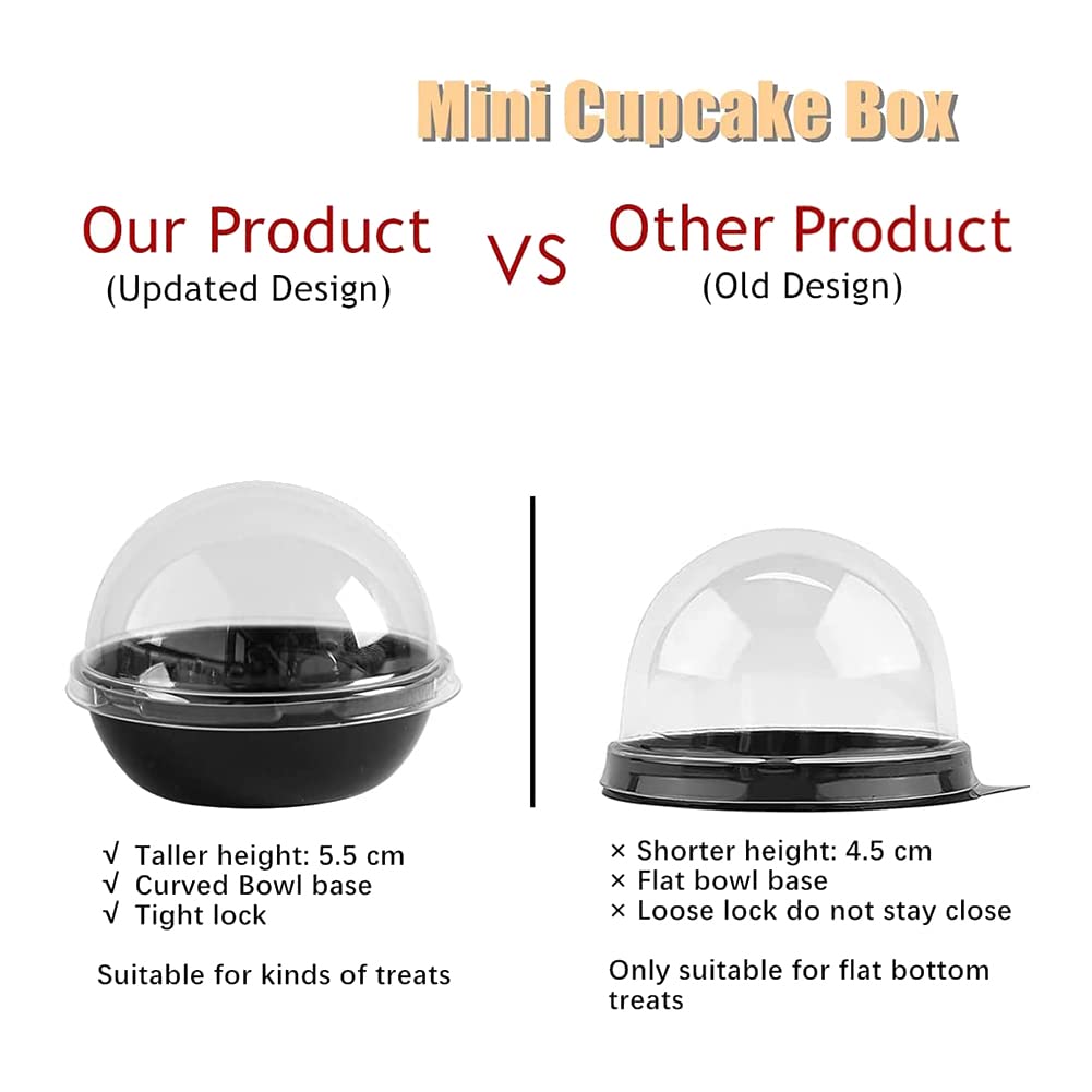 Kqcibz 50 Pack Clear Plastic Mini Cupcake Container, Individual Packaging Treat Boxes with Dome Lids for Mini Muffin Macaron