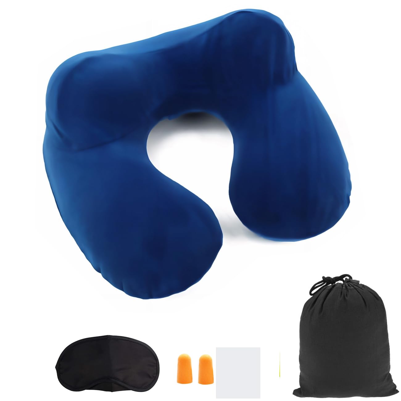 Inflatable Travel Pillow for Airplane Inflatable Neck Pillow for Traveling, Compact Ergonomic Neck Pillow Kits with Ear Plug and Eye Mask, Sleeping Rest Cushion for Airplane, Car, and Train (Blue)