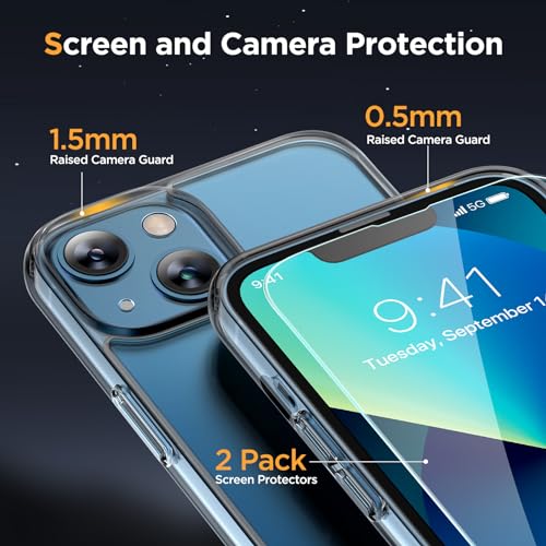 Image of Miracase Magnetic for iPhone 13 Case 6.1 inch (Compatible with MagSafe)(with 2X Screen Protectors) Military-Grade Protection, Anti-Fingerprint Translucent Matte Phone Case Cover, Clear