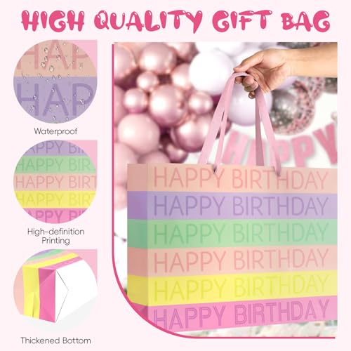 Image of JMANNI Large Happy Birthday Gift Bag with Tissue Papers and Greeting Card, Portable Paper Gift Bags with Handles, Present Bags for Women Girls Birthday Party Supplies 13 inch x 10.2 inch x 4.7 inch(Colorful)