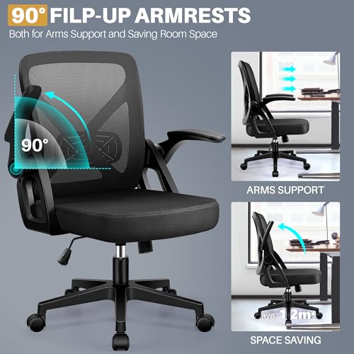 Image of FelixKing Office Chair - Ergonomic Desk Chair Breathable Mesh Task with Wheels and Lumbar Support Home Desk Office Chairs with Flip up Armrest Rolling Swivel for Home Computer Black Pack of 6