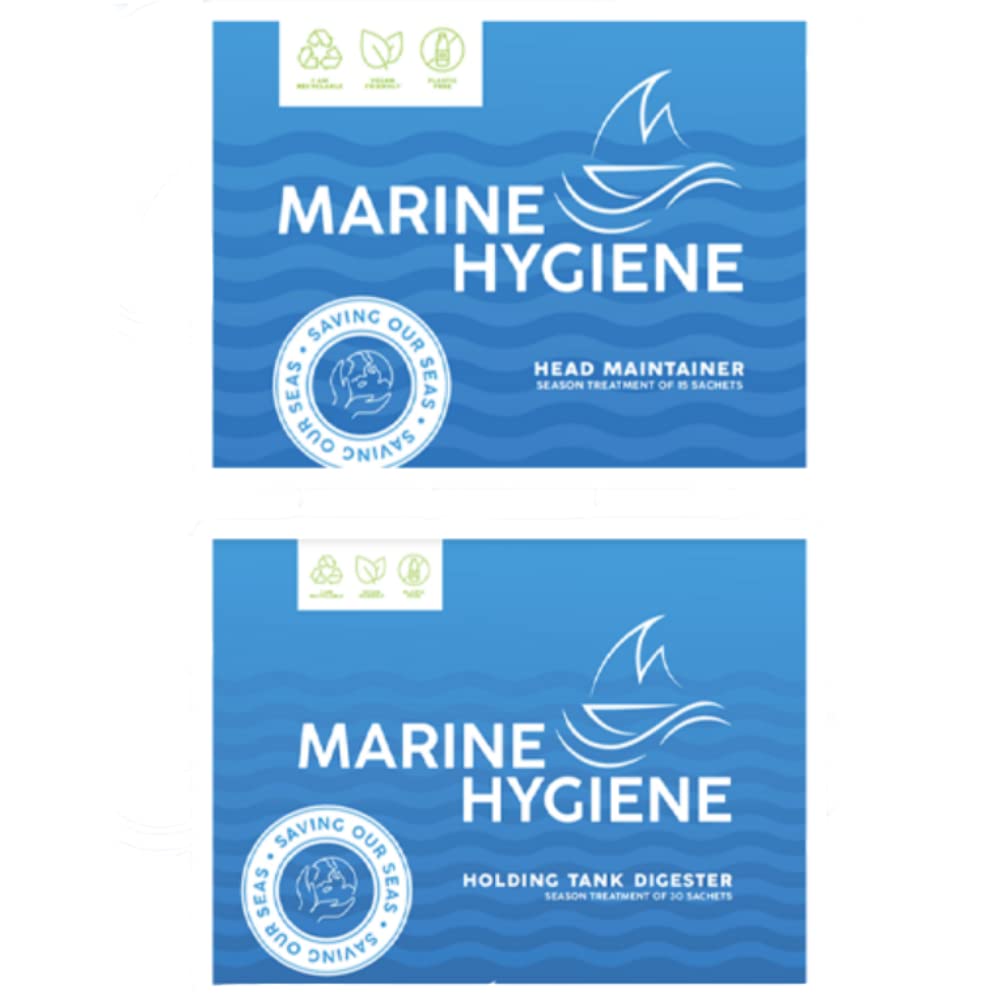Marine Hygiene Boat Toilet Treatment Kit, Bacteria Sachets for Marine Heads, Holding Tank Digester, Pipe & Tank Maintenance, Marine-Safe, Plastic-Free, Vegan, 45 Sachets