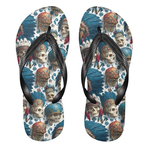 Flip Flop Sandals Tribal Skulls Print for Women Men Beach Outdoor XS