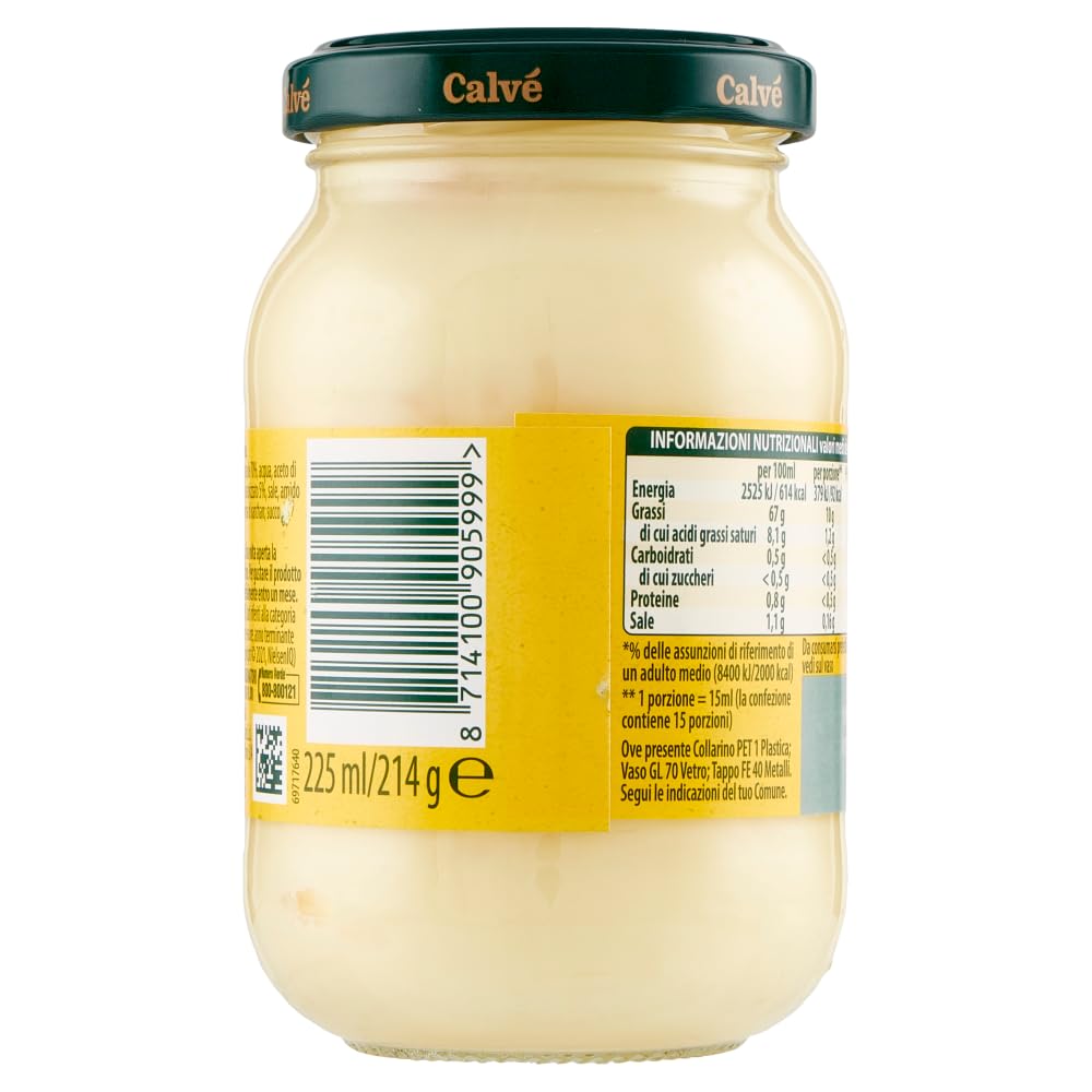 6x Calvé Maionese Classica mit Sonnenblumenöl, ideal für Sandwich und Kanties, ohne Konservierungsstoffe und ohne Zucker, Gluten -frei, 225 ml + Italian Gourmet polpa 400g