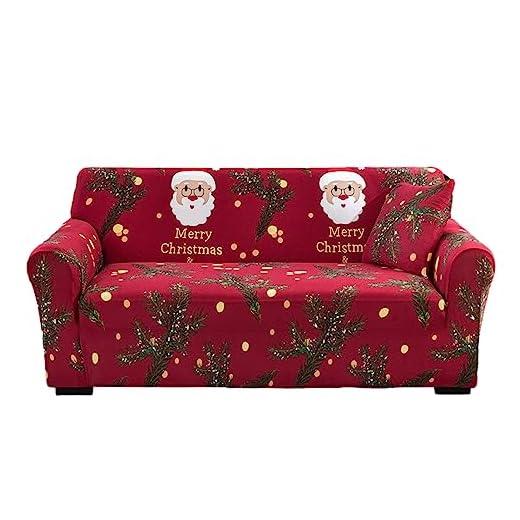 Beedozo Fundas para Sillas Navideñas Funda para Sofá De 3 Plazas Protector para Muebles Funda para Sofá con Estampado Navideño Digital Decoración Navideña Funda para Sofá Lavable