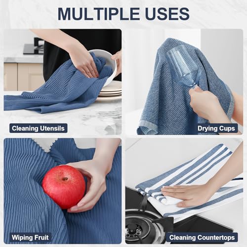 Image of Homaxy Premium Kitchen Towels(18 inchx 28 inch, 9 Pack), Large Cotton 380 GSM Kitchen Hand Towels, Soft and Absorbent Terry Dish Towels, Multipurpose Tea Towel Set with Hanging Loop, Navy Blue