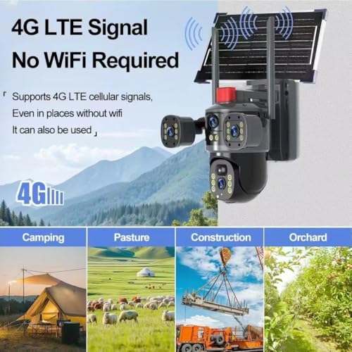 Image of kh Ai Solar 5MP 4K CCTV Security Camera 3-in-1 Triple Lens, 360 Rotation, 4G Enabled, Night Vision, 22000mAh Battery, Outdoor Wireless Solar Camera with Motion Detection Black