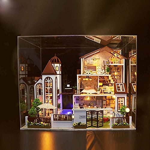 DIY Puppenhaus Modell Holz Handgemachtes Schlossmodell, Großes Villa Modell Ausgestattet Mit Möbeln Led-Leuchten Und… – Bild 3