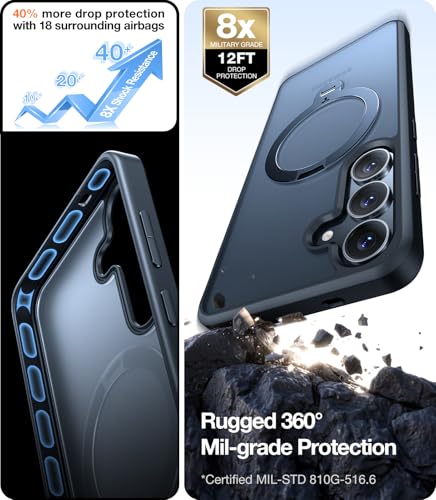 Image of TORRAS 360Spin for Samsung Galaxy S25+ Plus Case with Stand, Fit for MagSafe 3X Military Grade Protective, Rotatable Kickstand for Samsung S25 Plus Case, Magnetic Ring Slim, Matte Black 6.7