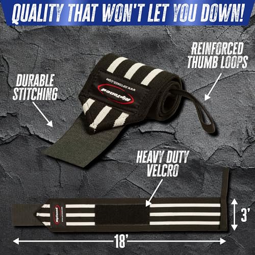 Rip Toned 18" Stiff Wrist Wraps for Maximum Support – Adjustable & Machine-Washable Wrist Straps for Weightlifting & Heavy Workouts – USPA Approved for Men & Women – Black & White - Thumbnail 5