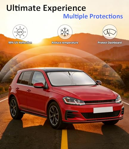 Image of Windshield Sun Shade for 2013-2018 Volkswagen Golf Mk7 Accessories | Front Window Sun Visor Protector & Heat Shield, 240T Sunshade Protection Blocks UV Rays Keep Your Car Cooler