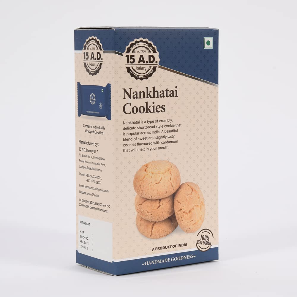 15 A.D. Bakery LLP Nankhatai Cookies 200g x 2 | Traditionally Crafted Hand Made Pure Vegetarian Cookies | Eggless, Pure Desi Ghee/Premium Butter (400 gm)
