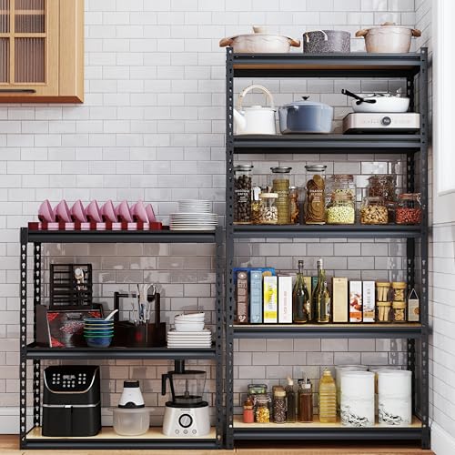 Image of 5-Tier Adjustable Metal Storage Rack, 2000 lbs Capacity, Heavy-Duty Garage Shelving, Black, 35.8 inchW x 15.8 inchDx 71.8 inchH, Suitable for Kitchen Storage, Basement, Multi-Functional Storage Rack.