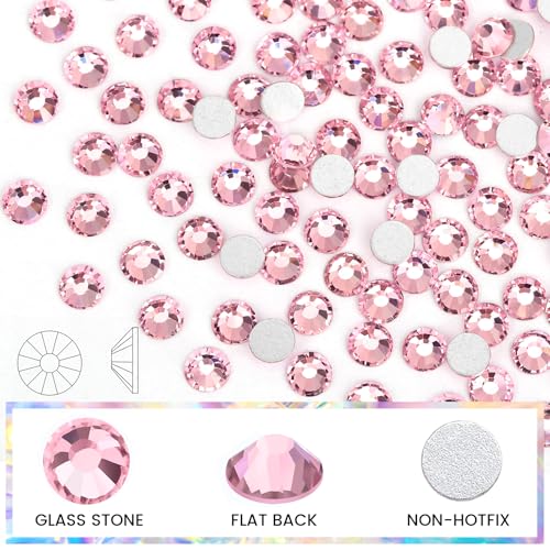 Image of Novani Crystal Rhinestones, Flatback Loose Gemstones 1440pcs Glass Rhinestones for Clothes Shoes Crafts Makeup Nail Art and DIY Decorations(SS6, Pink)