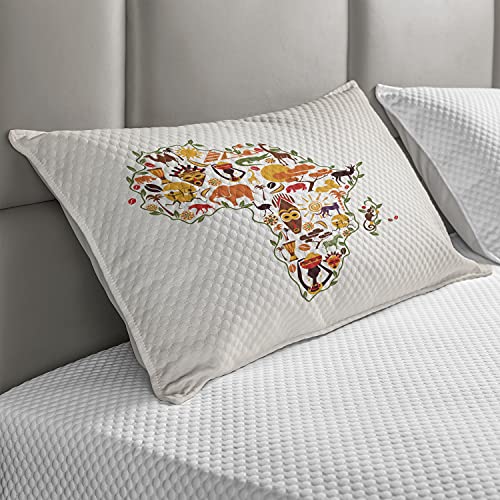 Ambesonne African Quilted Pillowcover, Travel Map Plan Traditional Objects Continental Culture Arts Craft, Standard Queen Size Accent Pillow Cover For Bedroom, 30" X 20", Multicolor #TOP1
