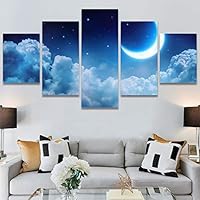 SIGNWIN 5 Panel Canvas Wall Art Modern Art Astronomy & Space Dramatic Minimalist Moon Multicolor Photography for Home Decorations Ready to Hang - 60