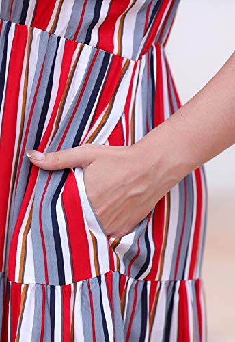 Nemidor Women's Casual Plus Size Spaghetti Strap Boho Dress Summer Print Beach Sundress With Pockets Nem244 (22W, Red Stripe) #TOP5