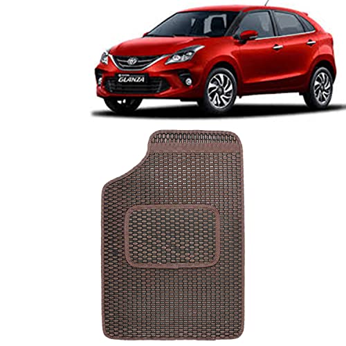 Image of Kingsway Dotted Design Car Floor Foot Mats Universal Fit for Toyota Glanza, Model Year : 2019-2022, Water and Dustproof, Color Brown, Set of 5 Pieces