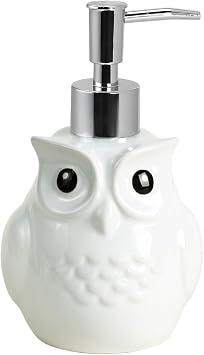 Bicuzat Ceramic White Owl Shaped Soap Dispenser with Plastic Pump, Liquid Body Lotion Soap Bottle, Hand Soap Dispenser for Bathroom Kitchen Countertop